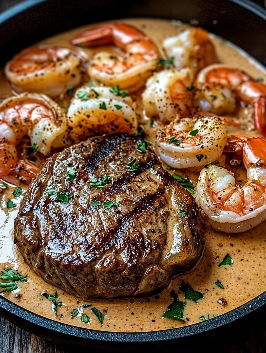 Steak in Creamy Cajun Shrimp Sauce