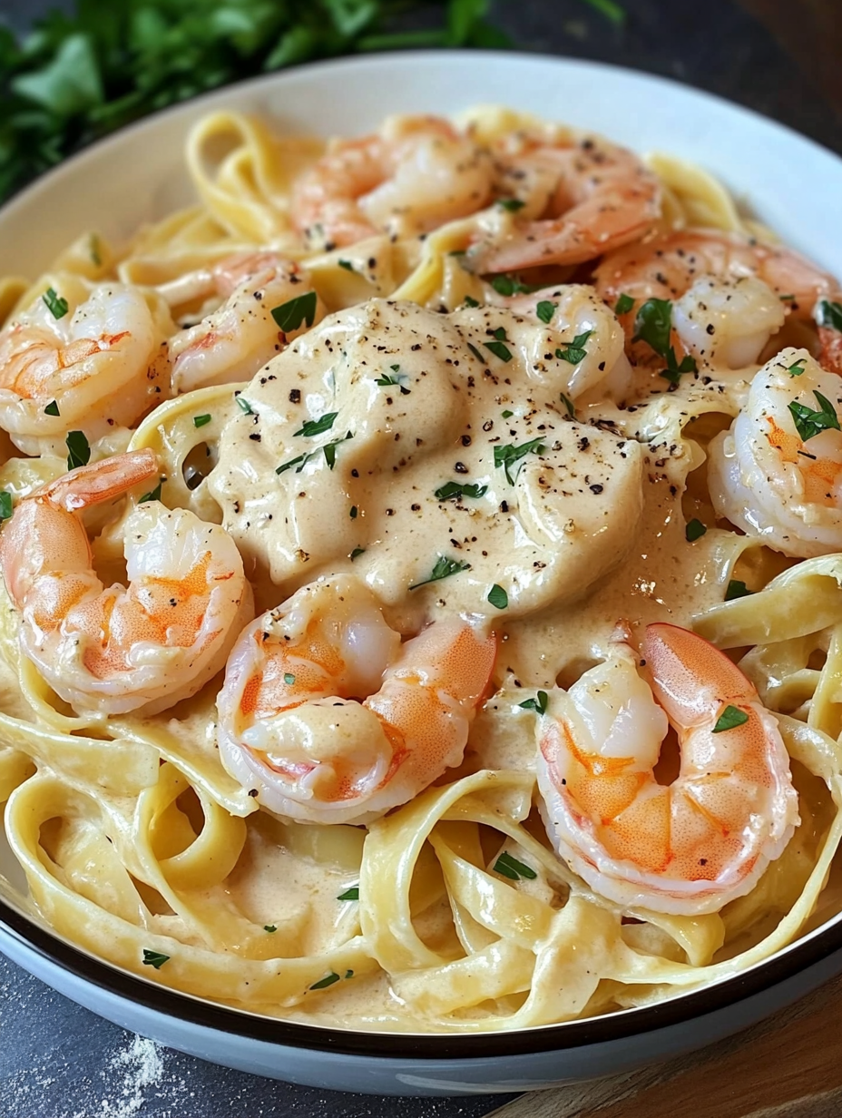 Creamy Shrimp Fettuccine Pasta With Homemade Alfredo Sauce