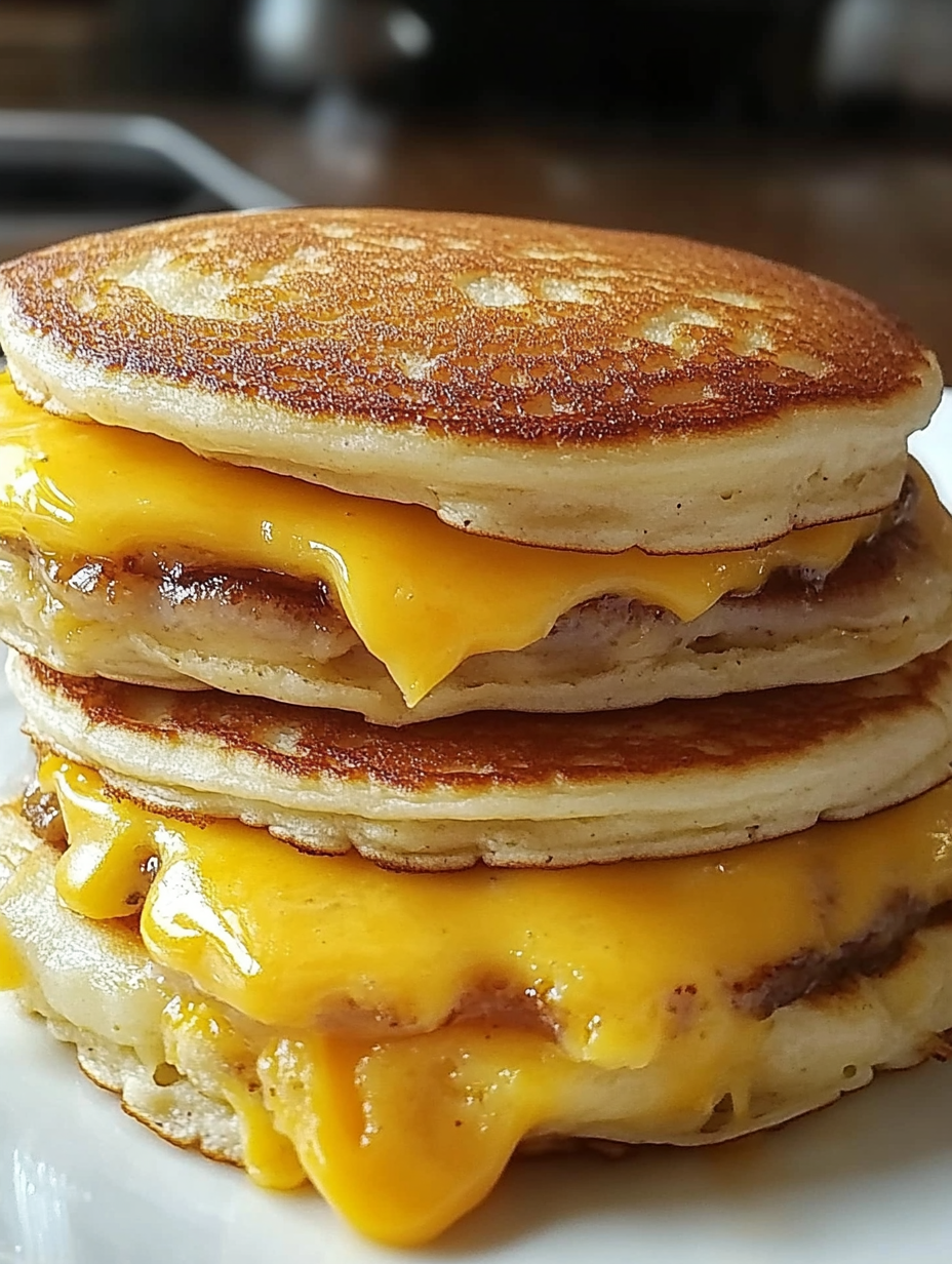 Hommade Pancake breakfast sandwiches.