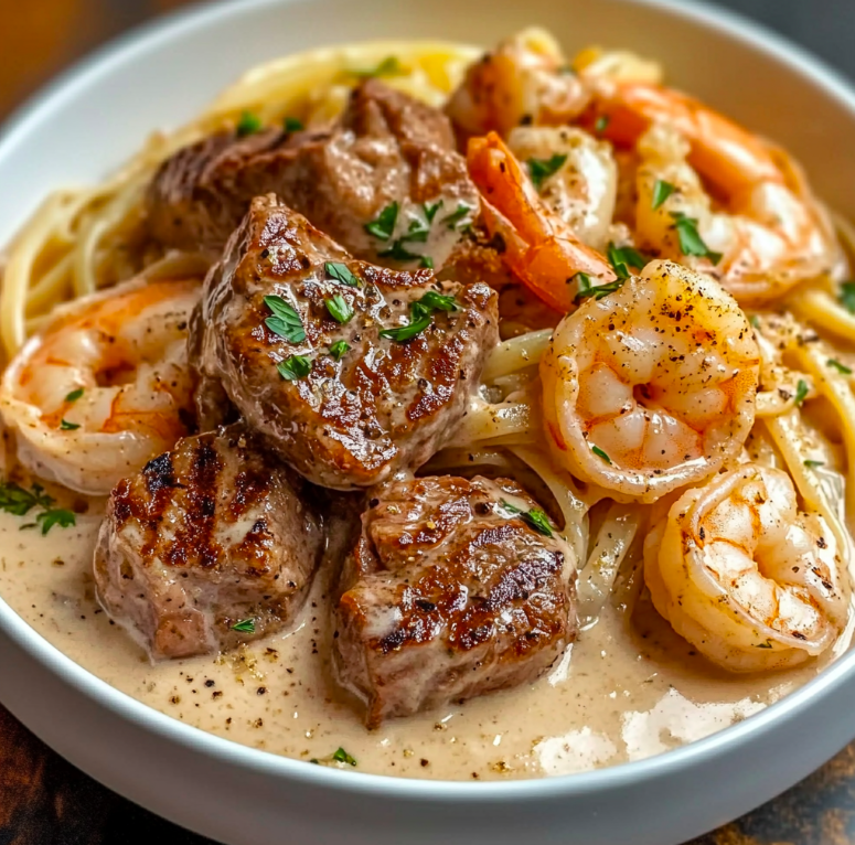 Creamy Garlic Steak and Shrimp: An Indulgent Restaurant-Style Dinner at Home