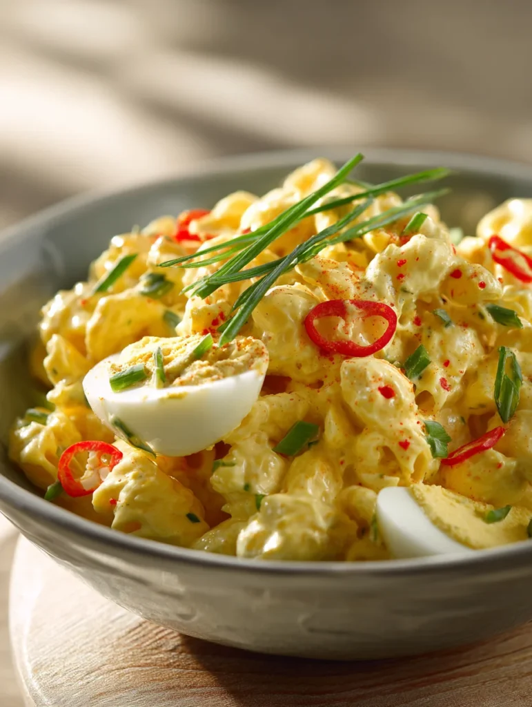 This creamy deviled egg macaroni salad is a simple lunch recipe made with everyday ingredients. Perfect for busy days and family meals.
