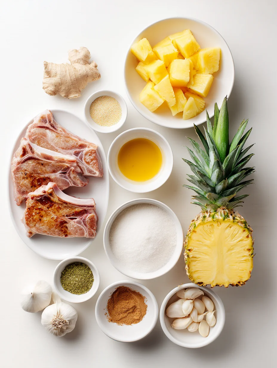 Ingredients for Tropical Hawaiian Pork Chops with Pineapple Glaze is a delig
