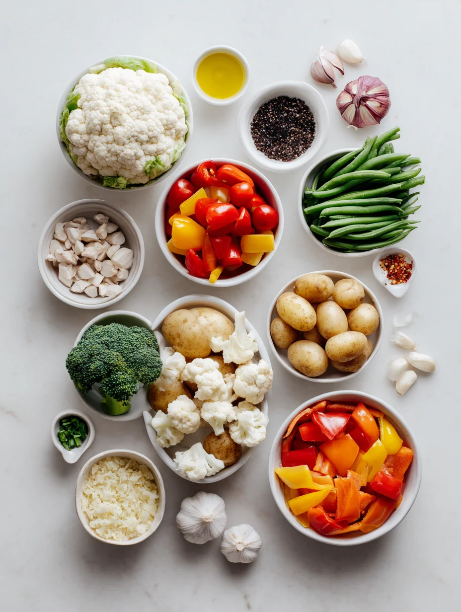 Ingredients for Garlic roasted vegetables are a delightful and straightforwa