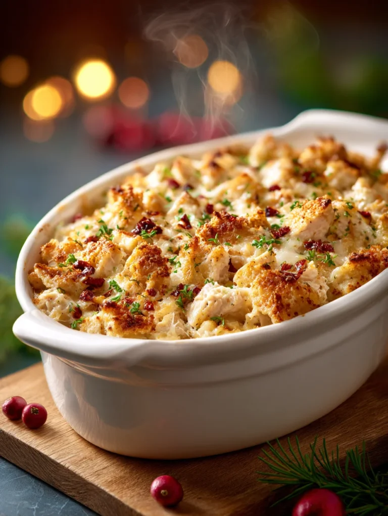 This creamy christmas chicken casserole: a festive delight is a simple dinner recipe made with everyday ingredients. Perfect for busy days and family meals.
