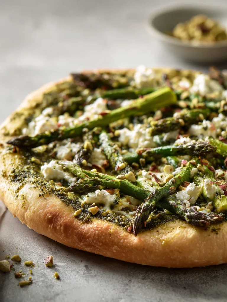 This spring pistachio pesto pizza with asparagus and ricotta is a simple dinner recipe made with everyday ingredients. Perfect for busy days and family meals.