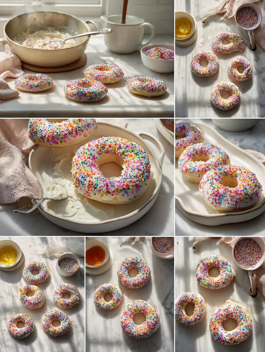 Step by step instructions for Rainbow Sprinkle Protein Bagels: A Colorful Twist on a Classic