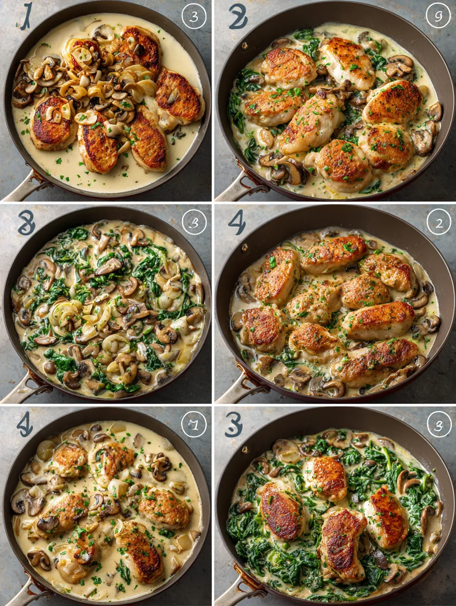Step by step instructions for Creamy Garlic Mushroom & Spinach Chicken: A Culinary Delight