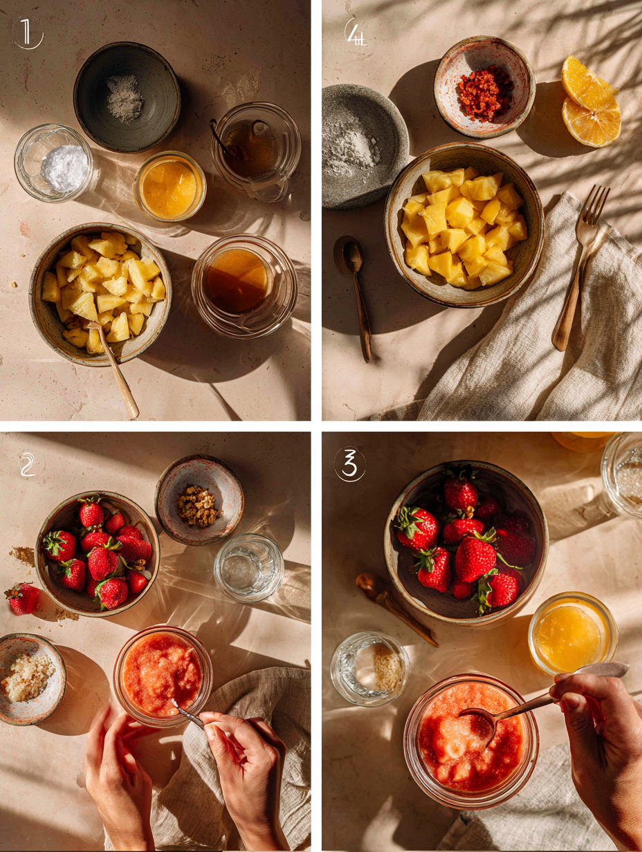 Step by step instructions for Strawberry Pineapple Smoothie Recipe