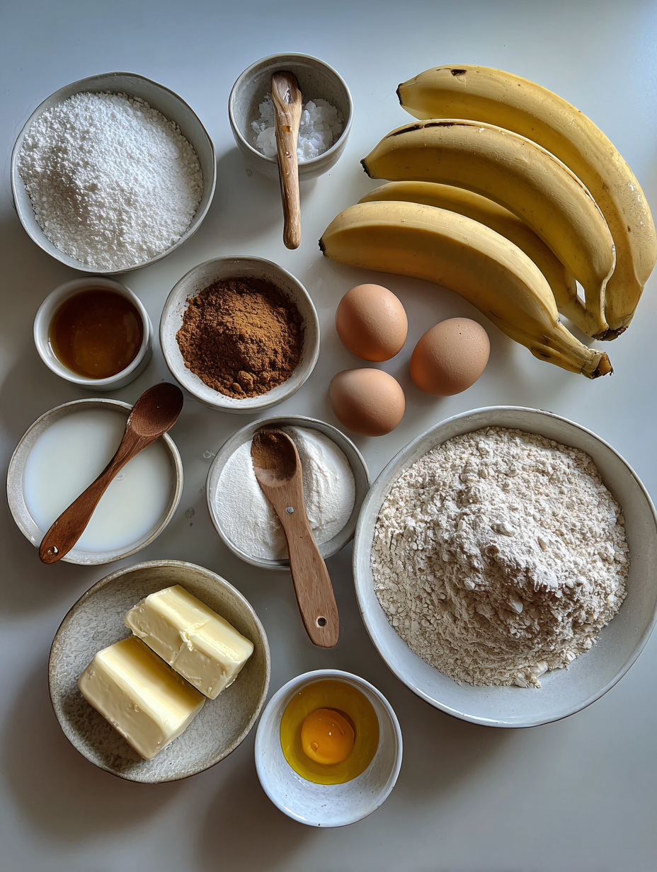 Ingredients for Brown Butter Banana Bread Recipe Moist Easy Loaf