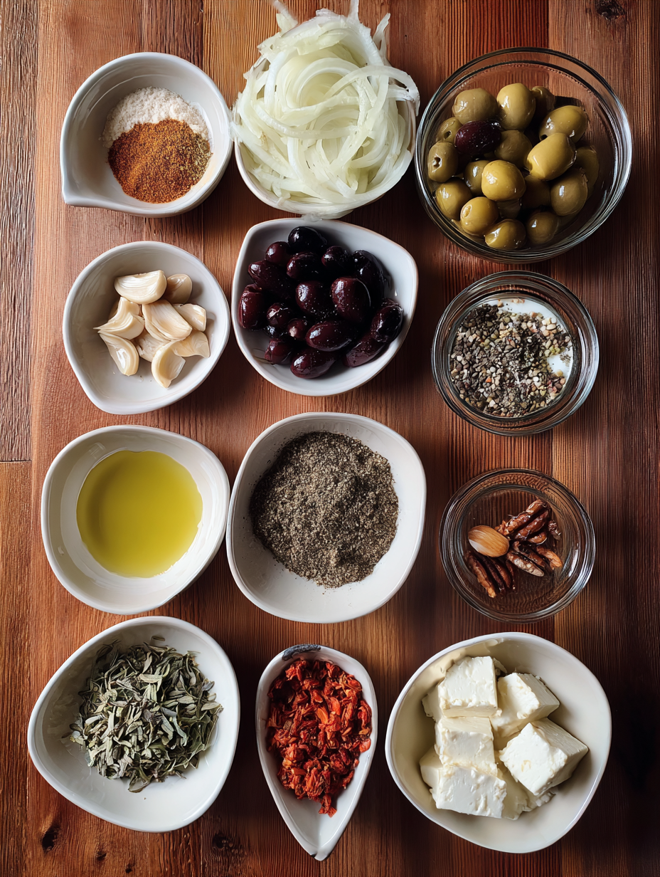 Ingredients for Zaatar Flatbread Dip Board Recipe Middle Eastern Appetizer