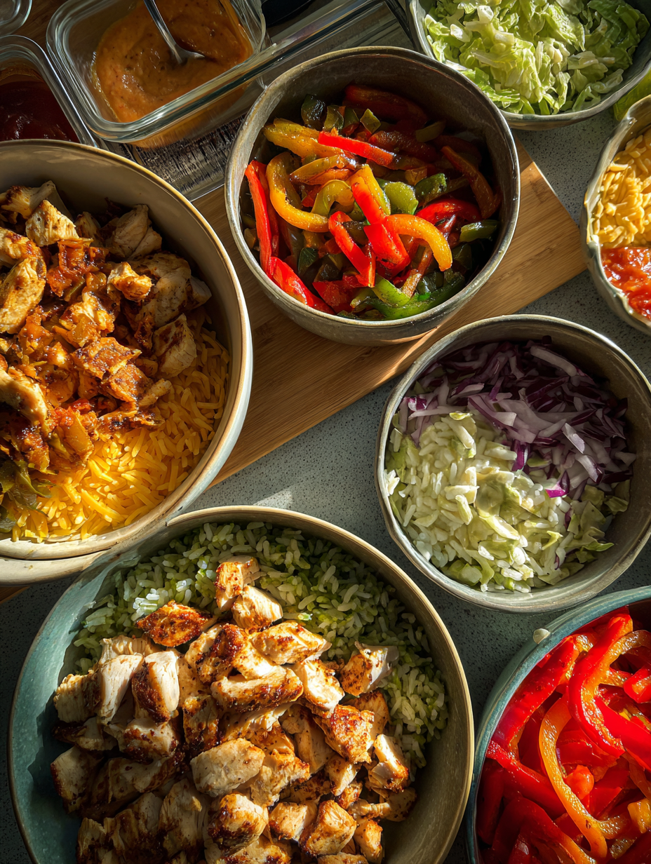 Ingredients for Chicken Fajita Rice Bowls  Colorful and High Protein Meal