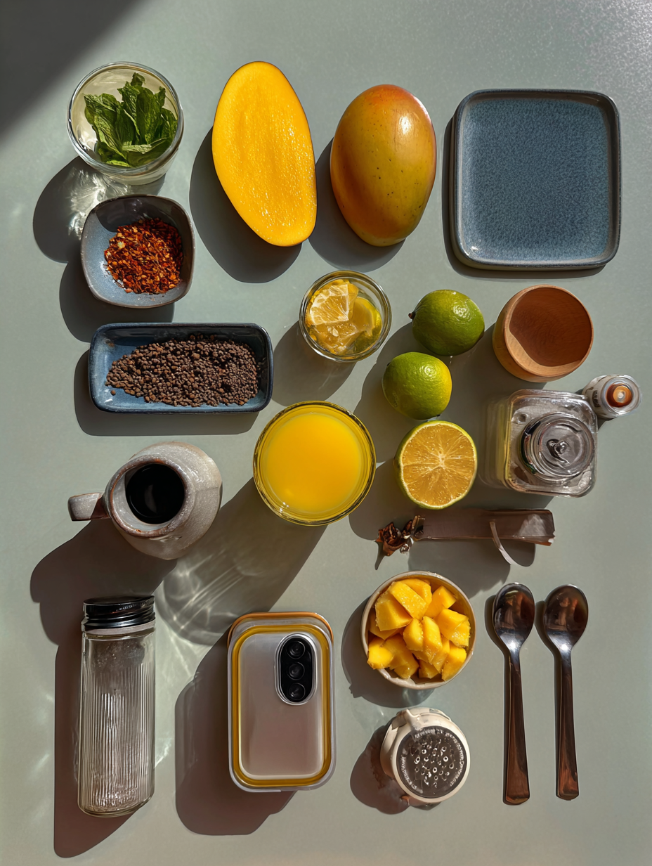 Ingredients for Mango Mojito Mocktail Recipe Tropical Refreshing Drink