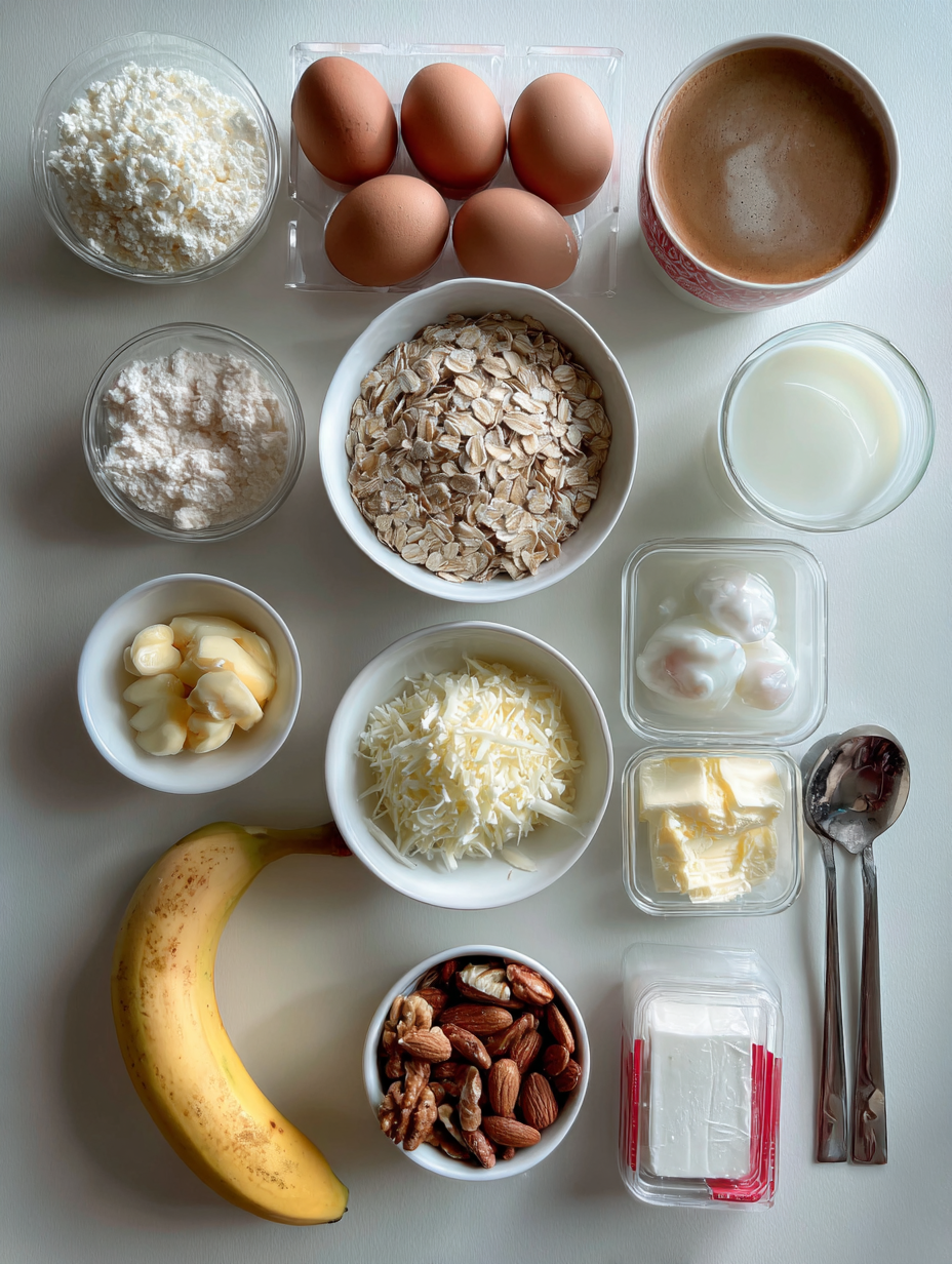 Ingredients for High Protein Overnight Oats Recipe Meal Prep Breakfast
