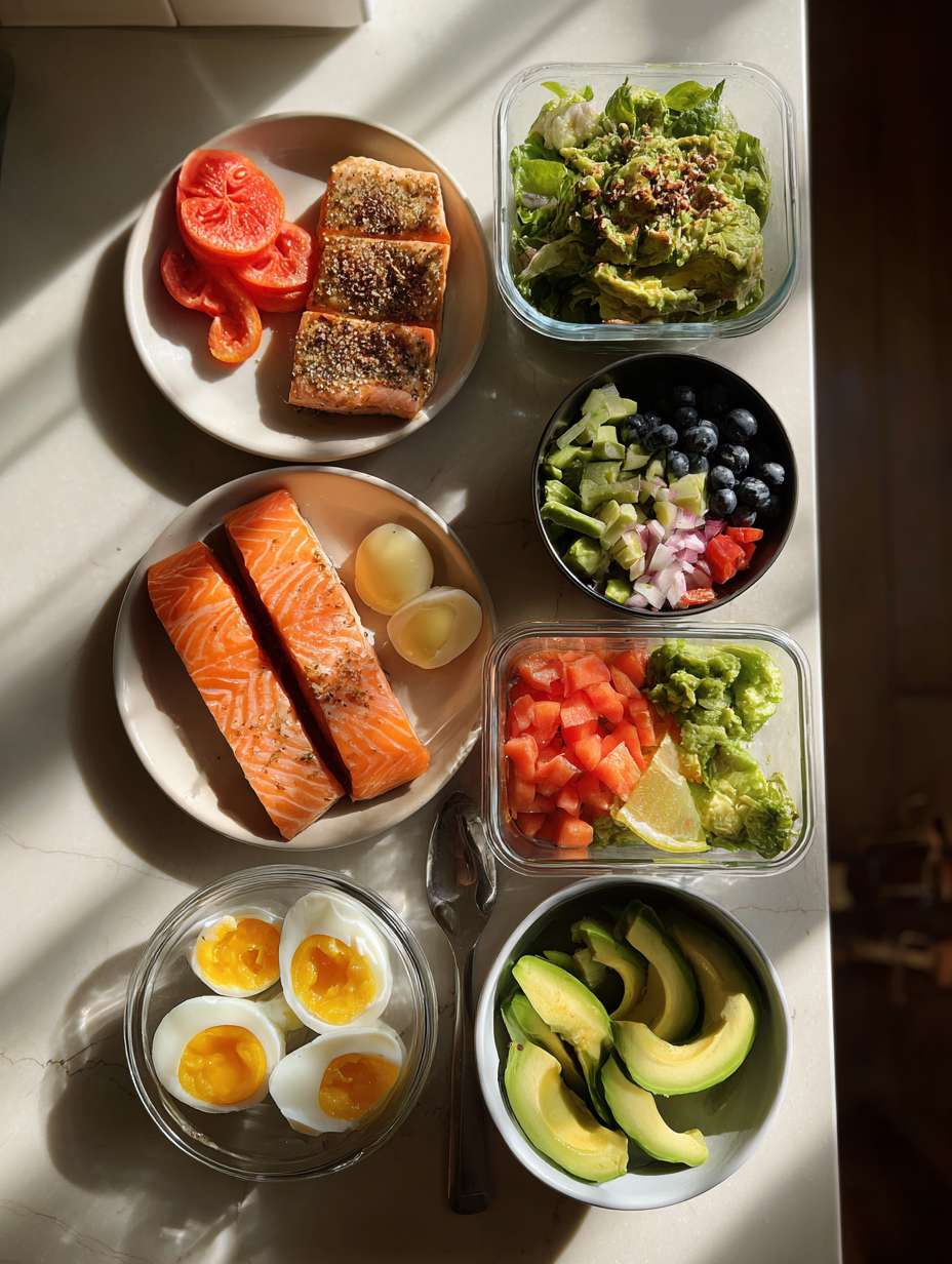 Ingredients for Healthy Salmon  Avocado Bowls