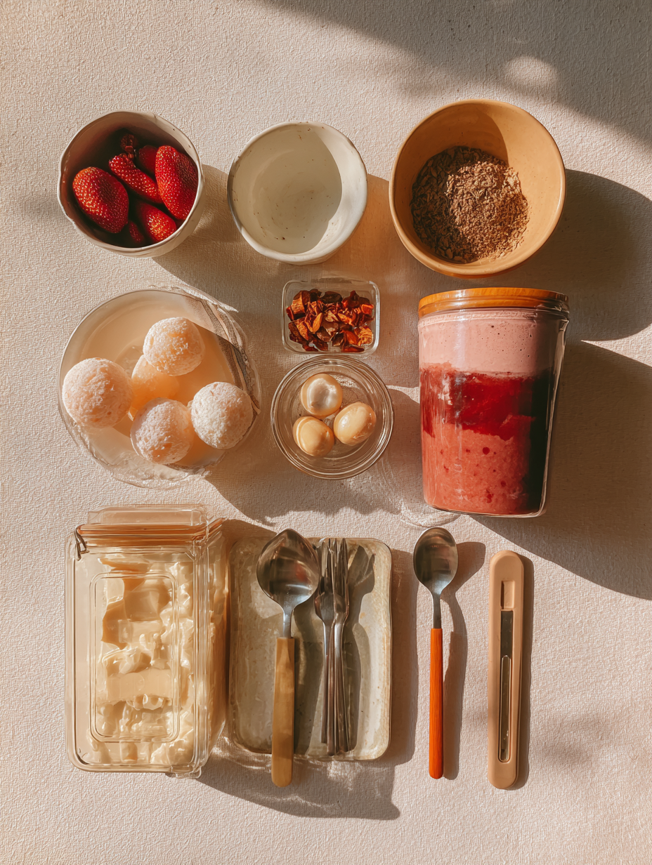 Ingredients for Lychee Slushie Recipe Asian Sweet Frozen Drink