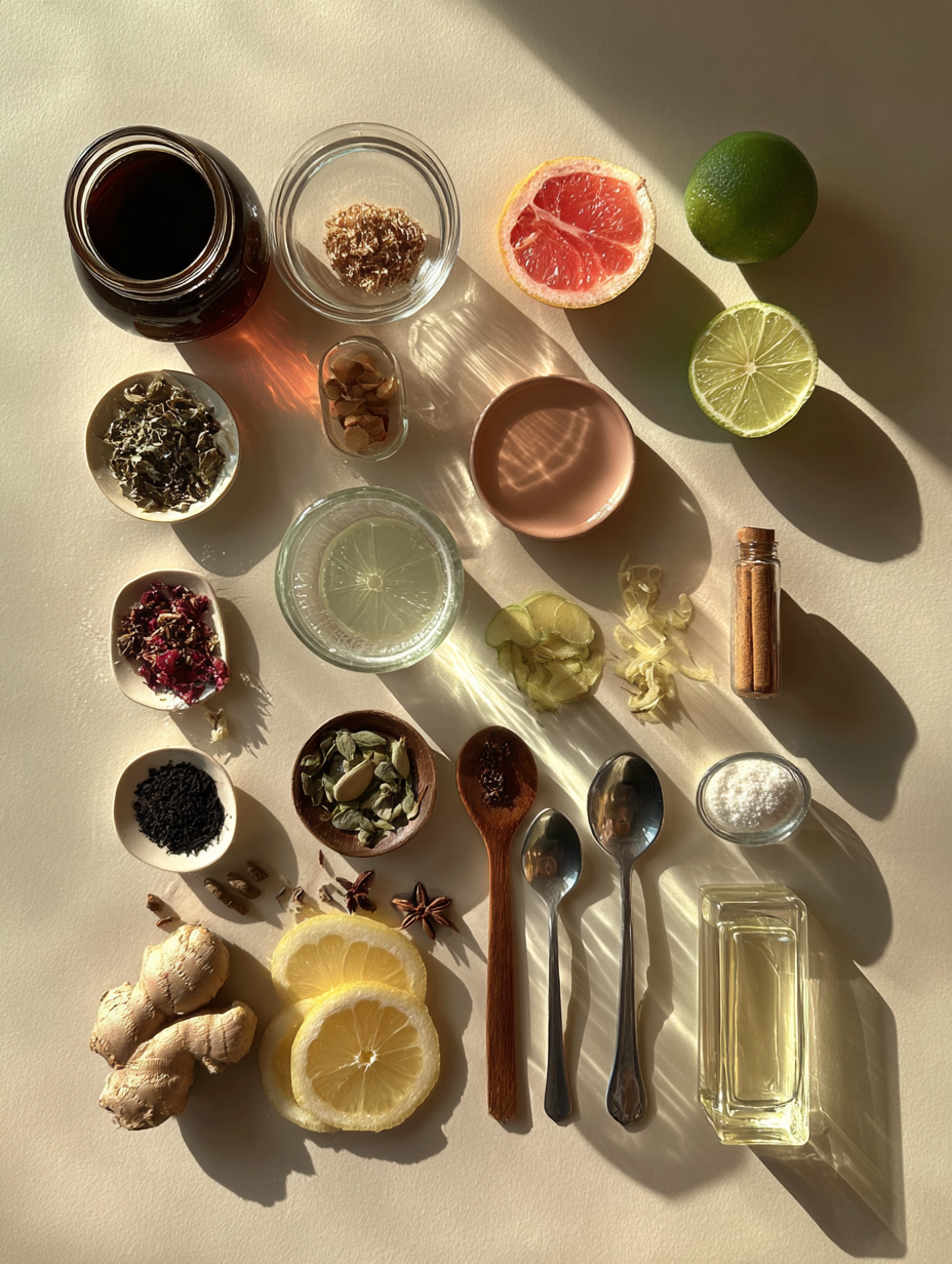 Ingredients for Kombucha Lemonade Recipe Fermented Citrus Drink