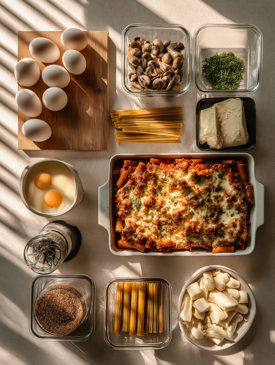 Ingredients for Golden Cheese-Pull Baked Ziti