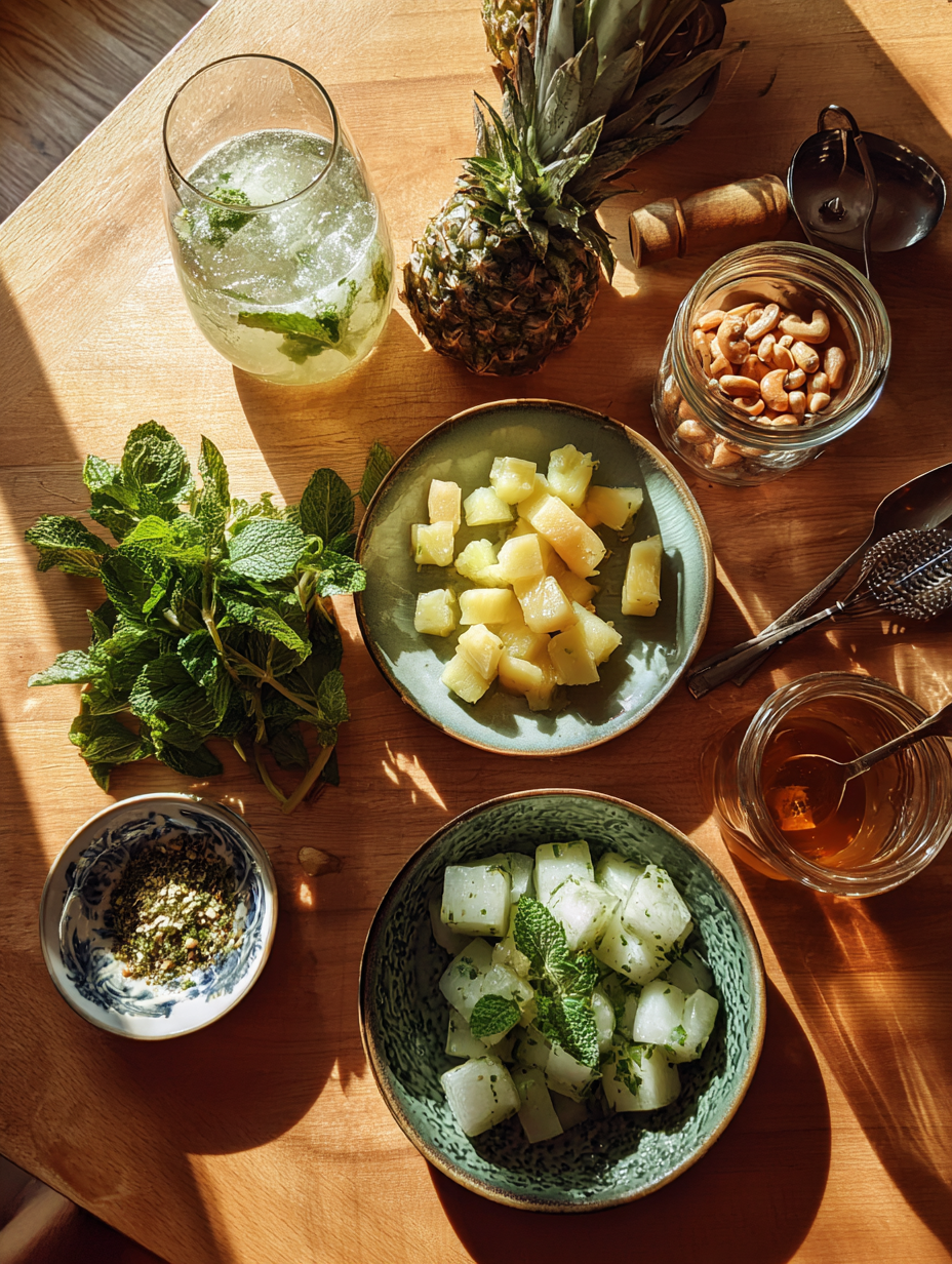 Ingredients for Pineapple Mint Mocktail Recipe Cooling Summer Drink