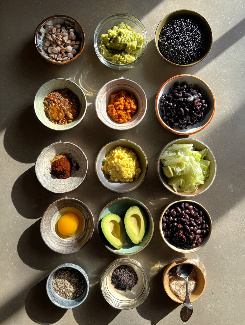 Ingredients for Nutritious Black Bean  Avocado Bowl