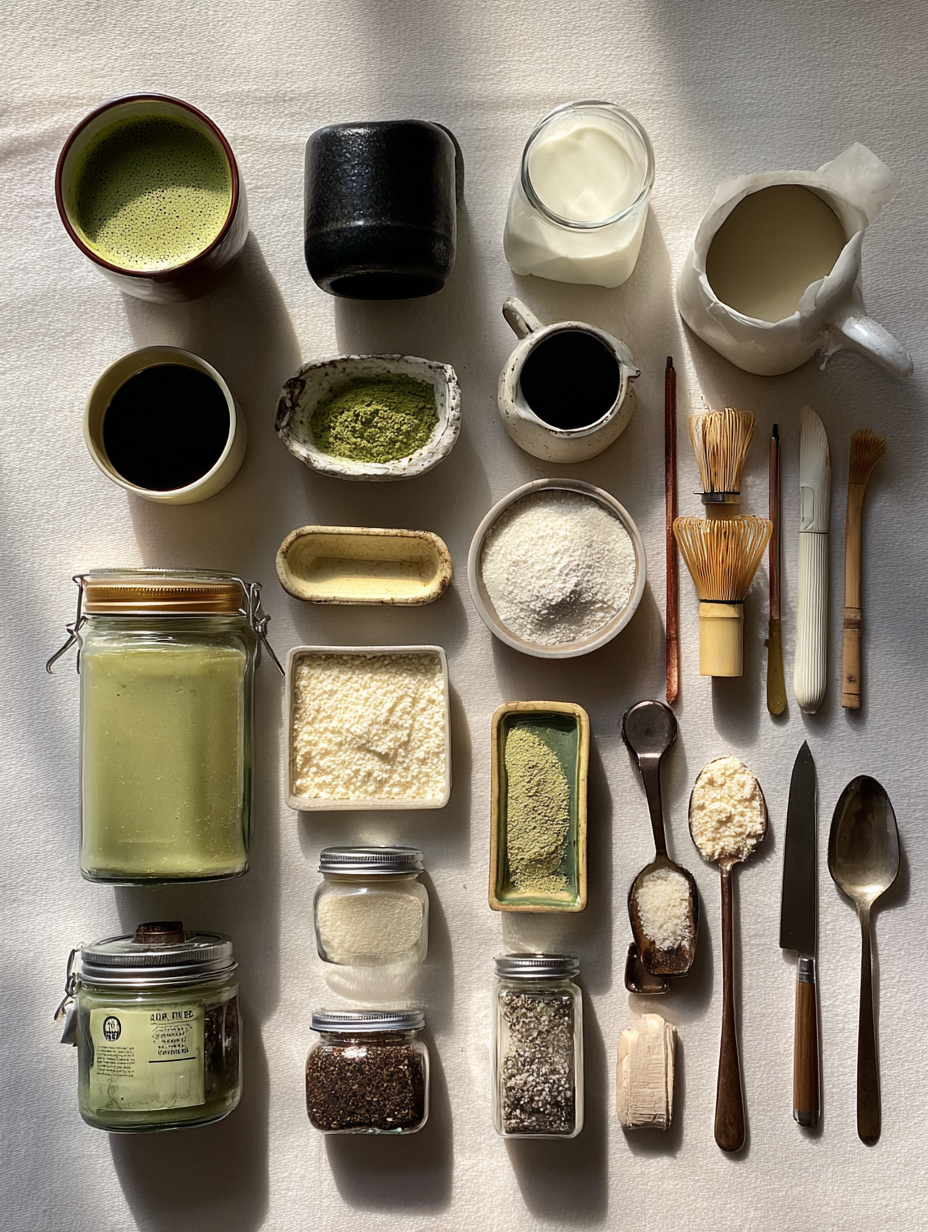 Ingredients for Ceremonial Matcha Latte Recipe Authentic Japanese Drink