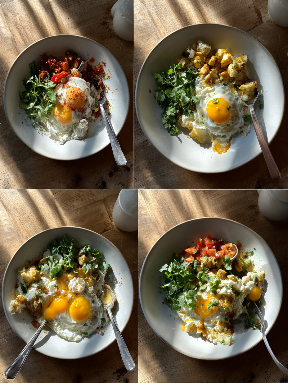 Steps for Turkish Eggs Recipe Cilbir Poached Egg Breakfast