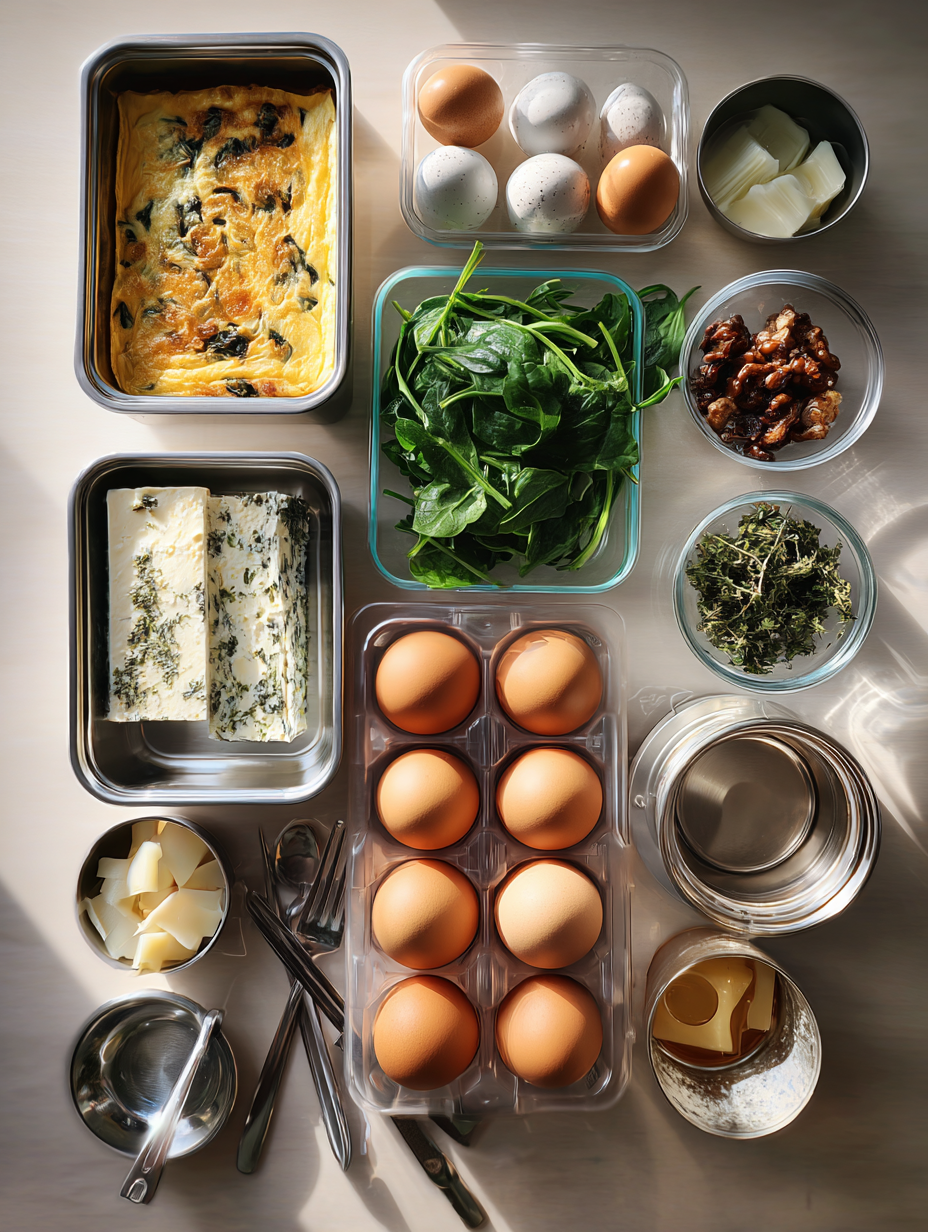 Ingredients for Healthy Meal Prep Spinach  Feta Omelette