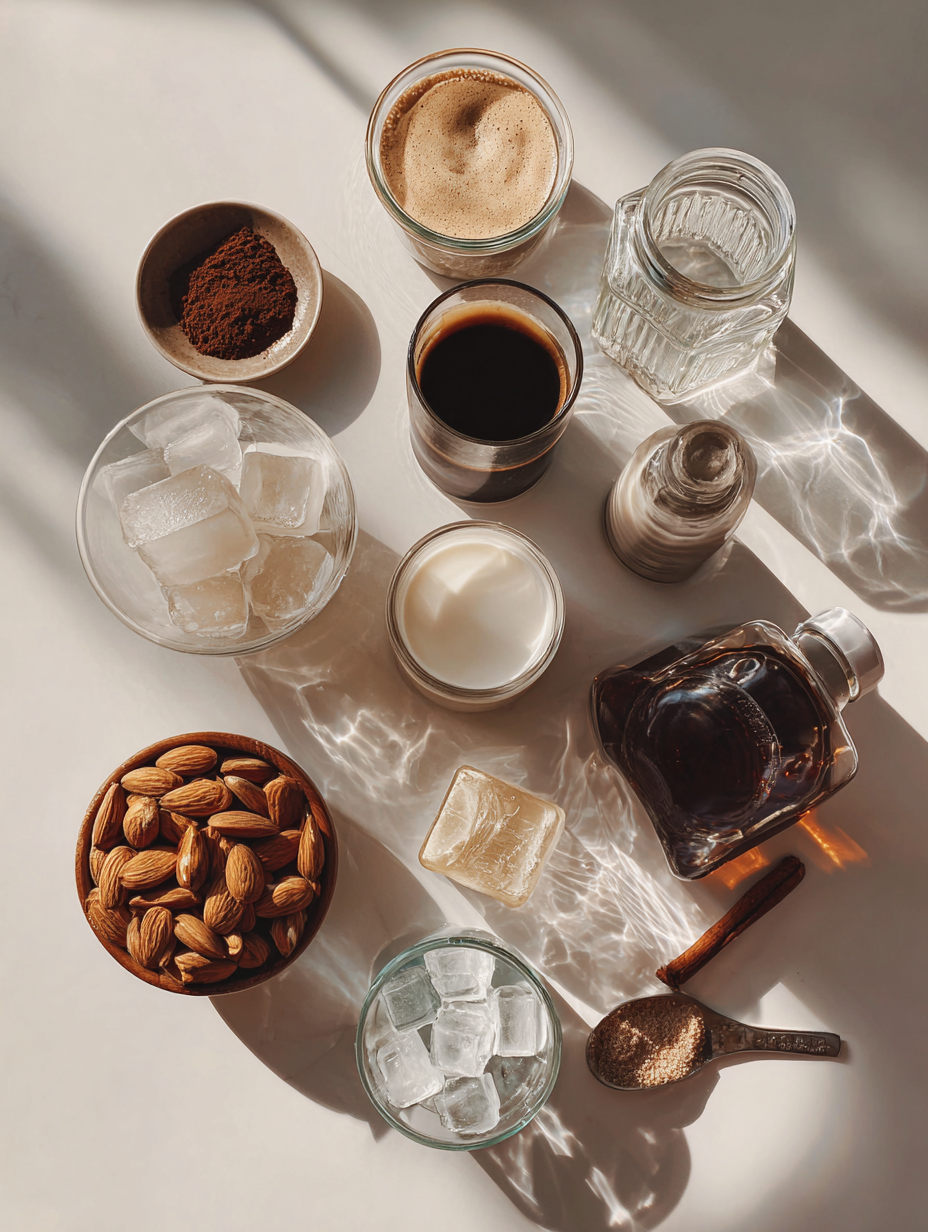 Ingredients for Almond Milk Iced Latte Recipe A Dairy-Free Delight for Coffe