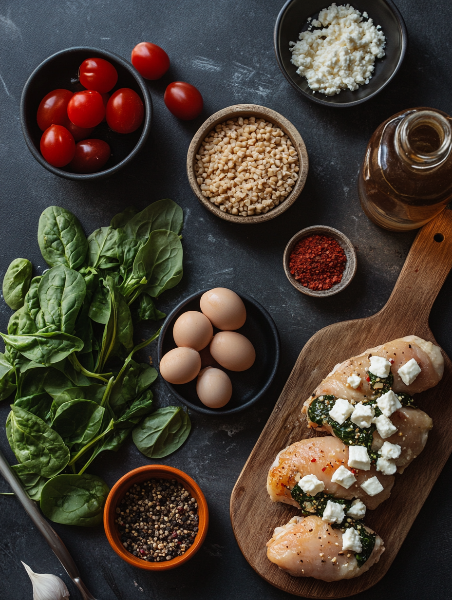 Ingredients for Quick 30-Minute Spinach and Feta Stuffed Chicken