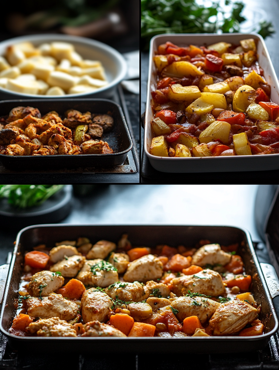 Steps for Easy One Pan Veggie and Chicken Bake