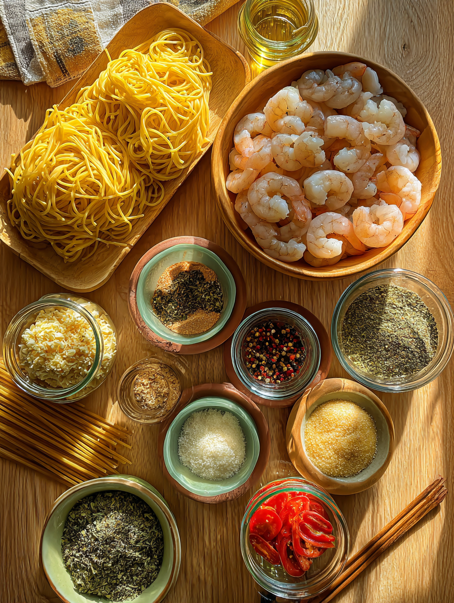 Ingredients for 30-Minute Garlic Butter Shrimp Pasta