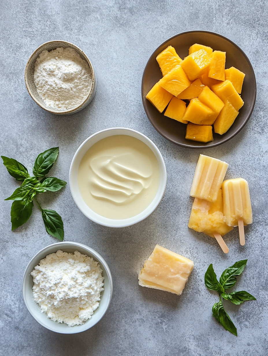 Ingredients for Mango Cheesecake Popsicles