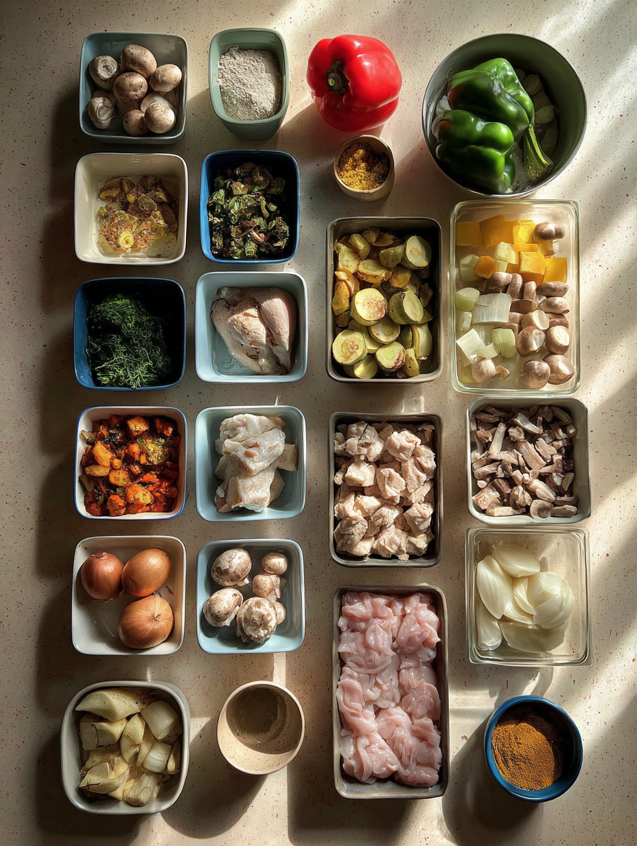 Ingredients for Easy One Pan Veggie and Chicken Bake
