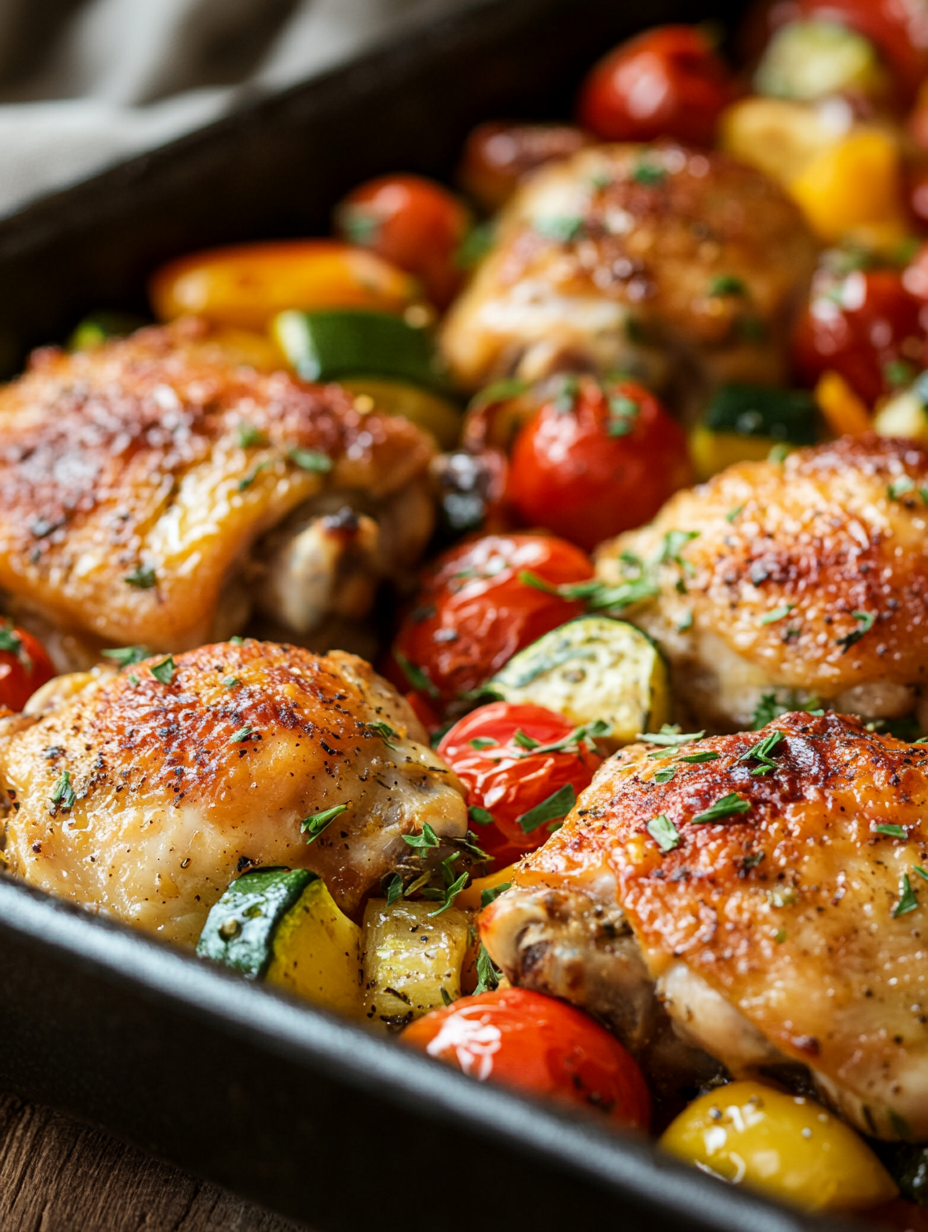 Easy One Pan Veggie and Chicken Bake