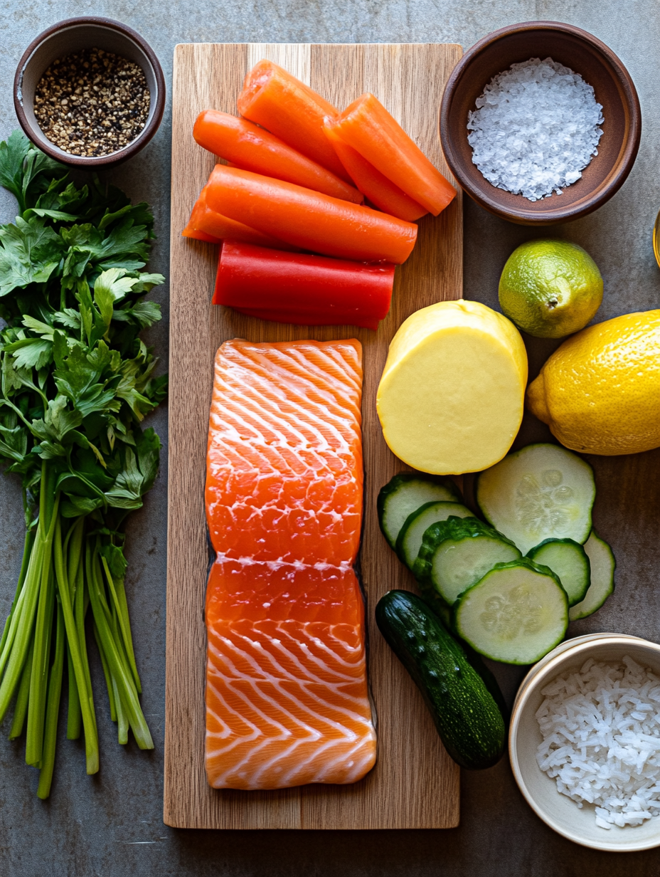 Ingredients for One Pan Teriyaki Salmon and Veggies