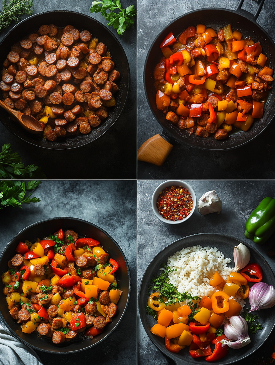 Steps for One Pan Sausage and Peppers