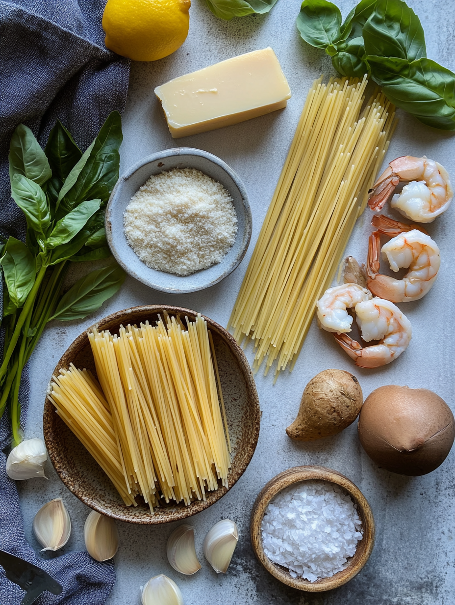 Ingredients for 30-Minute Garlic Butter Shrimp Pasta