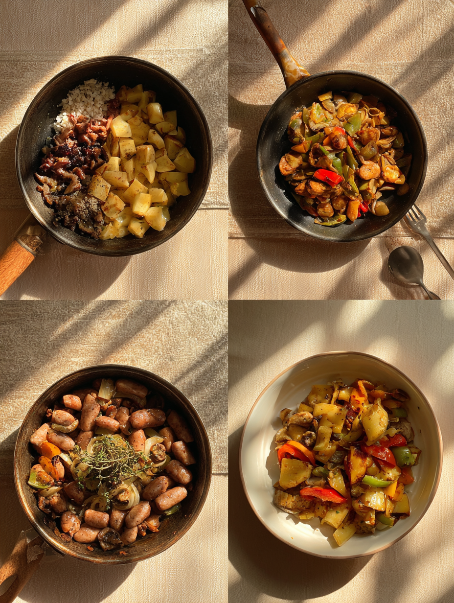 Steps for One Pan Sausage and Peppers