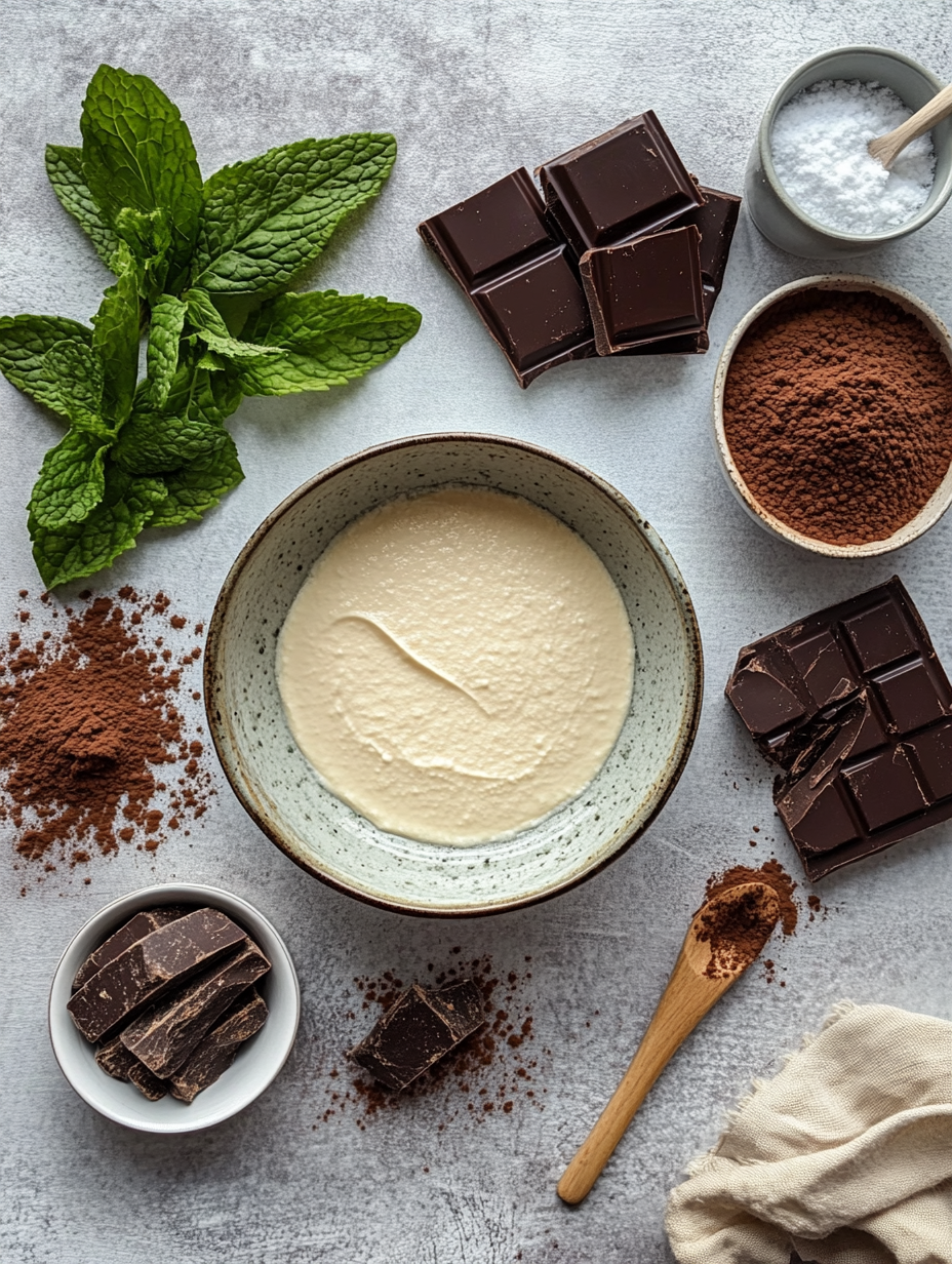 Ingredients for No Bake Chocolate Mint Cheesecake