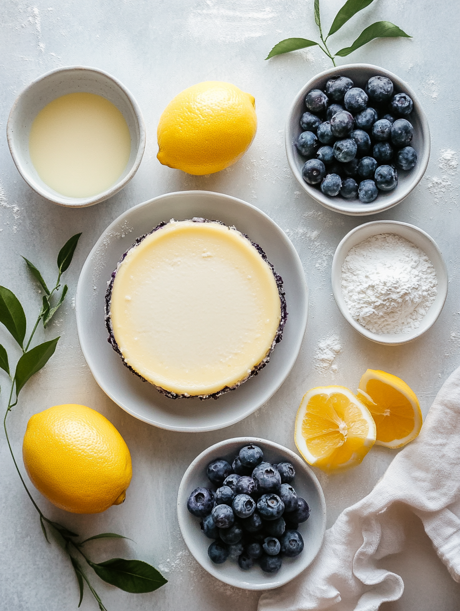Ingredients for Lemon Blueberry Cheesecake