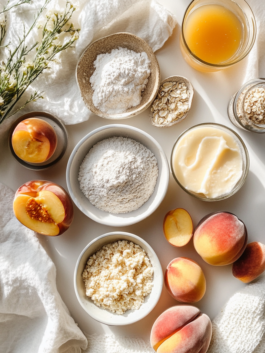 Ingredients for Peach Cobbler Cheesecake Bars