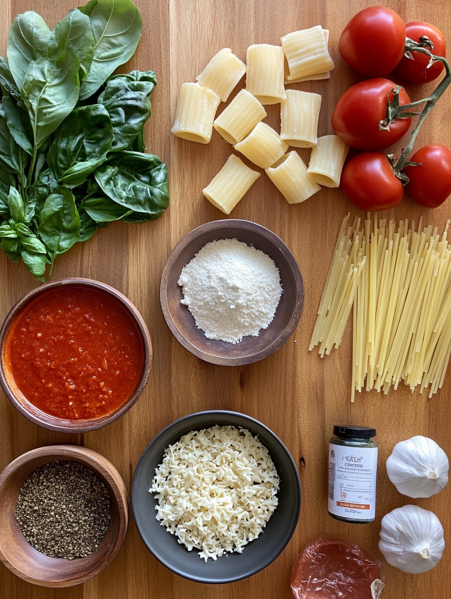 Ingredients for Easy One Pan Baked Ziti