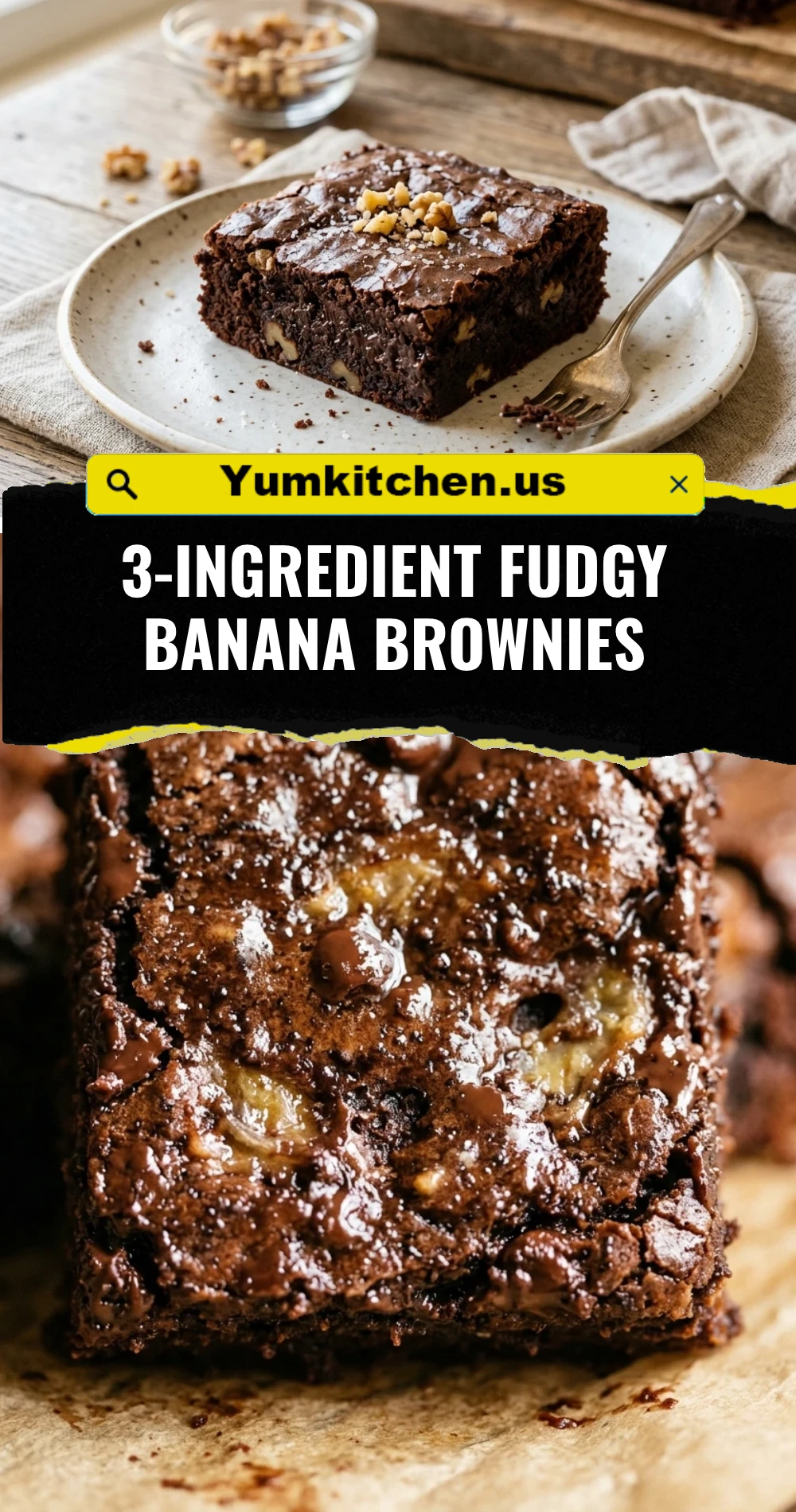 3-Ingredient Fudgy Banana Brownies