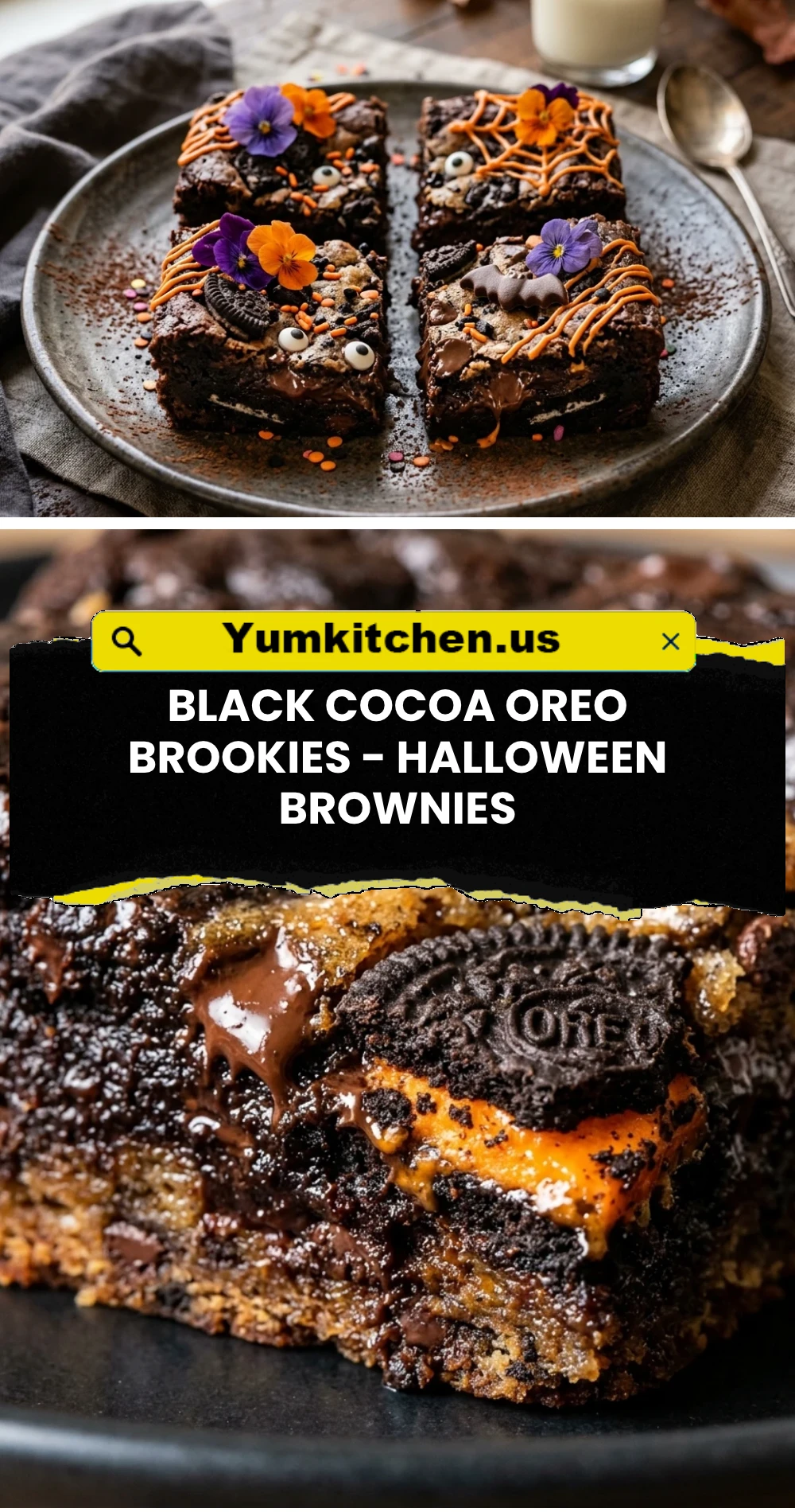 Black Cocoa Oreo Brookies - Halloween Brownies