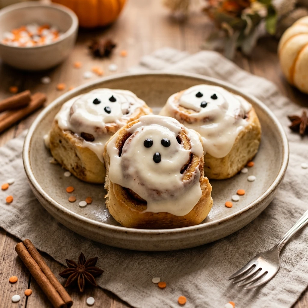 Easy Ghost Cinnamon Rolls - 3 Ingredient Halloween Desserts