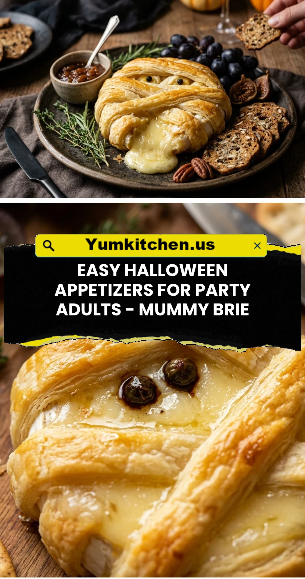 Easy Halloween Appetizers for Party Adults - Mummy Brie