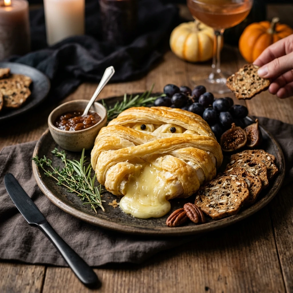 Easy Halloween Appetizers for Party Adults - Mummy Brie
