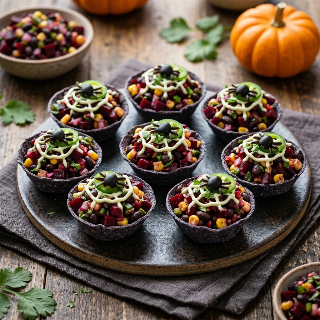 Easy Halloween Themed Food - Beet & Black Bean Salsa Cups