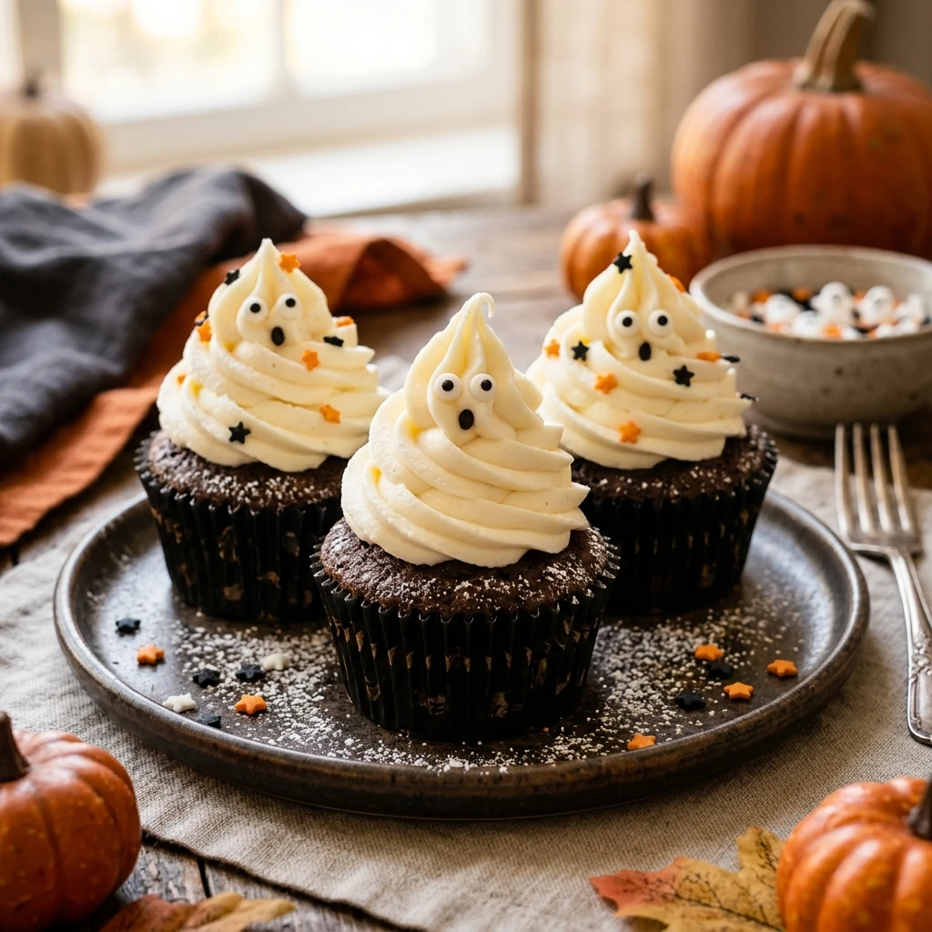 Ghost Cupcakes with Buttercream Swirls - Halloween Cupcakes