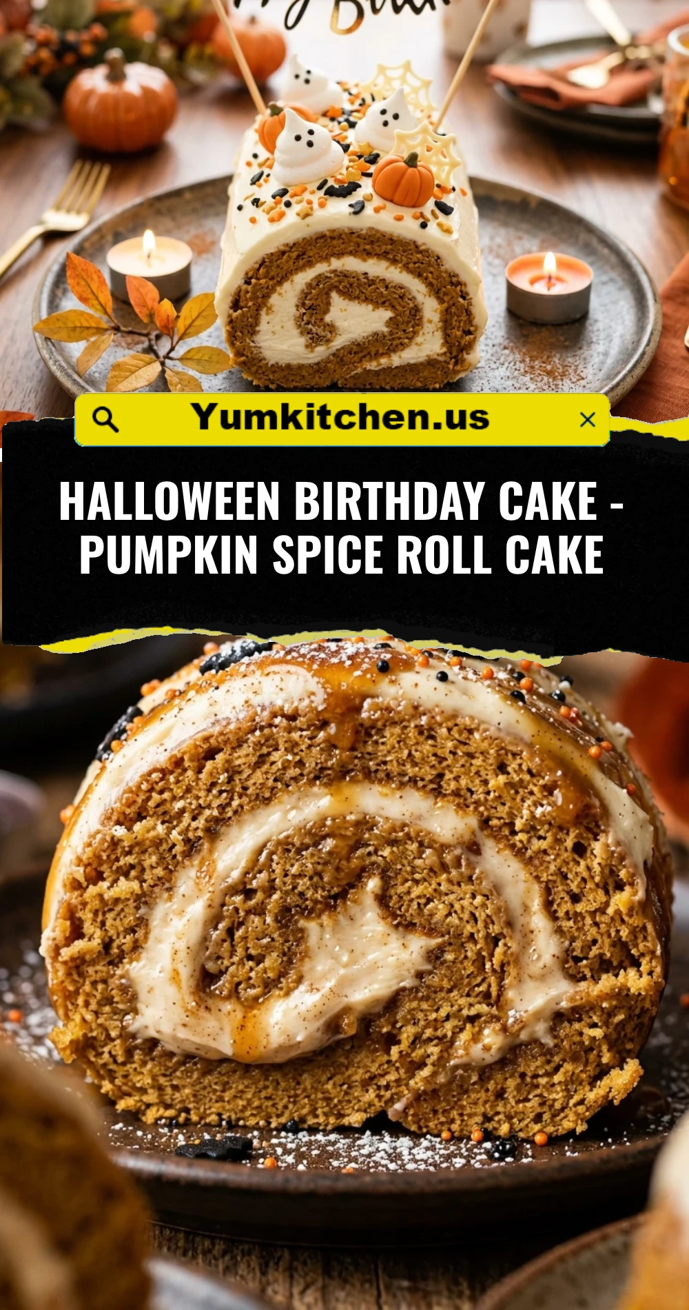 Halloween Birthday Cake - Pumpkin Spice Roll Cake