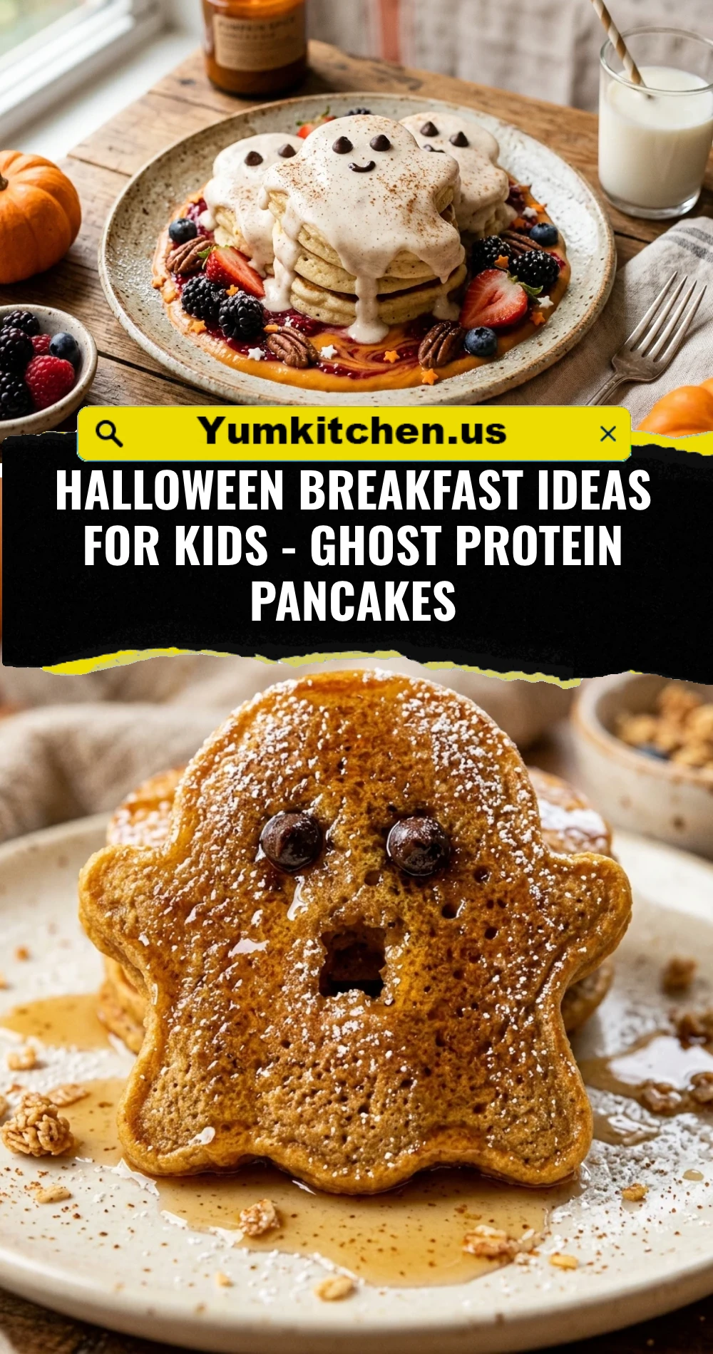 Halloween Breakfast Ideas For Kids - Ghost Protein Pancakes